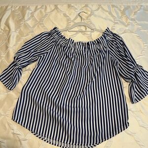 New York & Company Blue White Striped Off Shoulder Blouse Size M